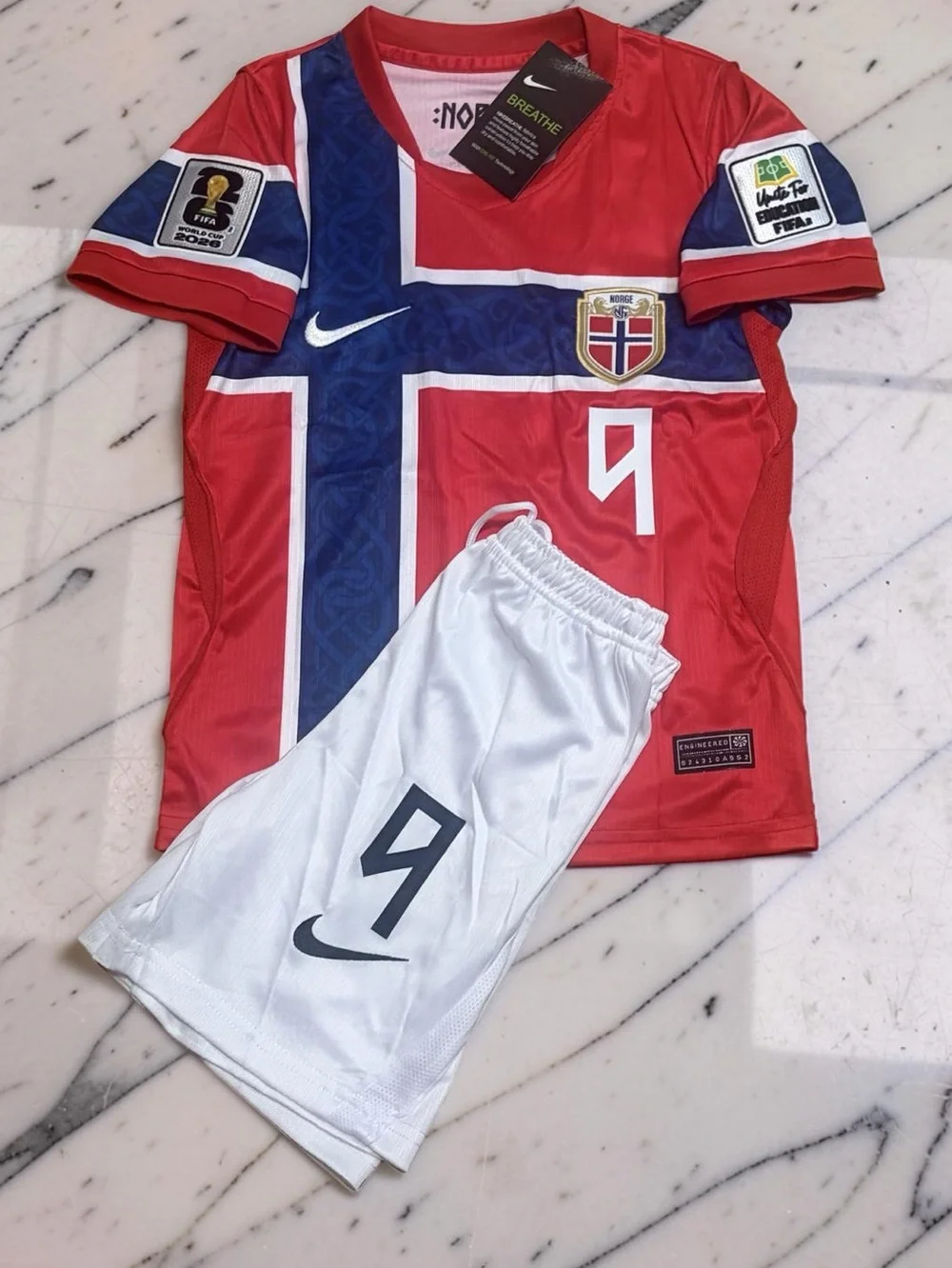 Haaland Norway 2026 World Cup Kids Jersey Shorts Kit #9 Norge Set